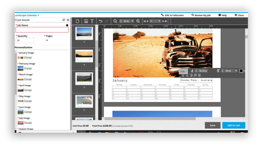 Designing calendar online. Naming an image description